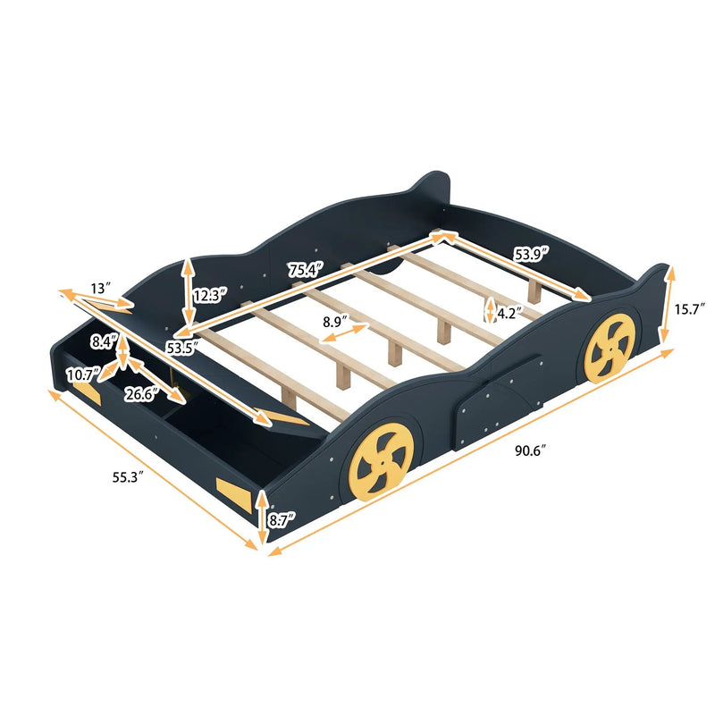 Race Car Shaped Platform Bed With Wheels And Storage by HouseOfZazla