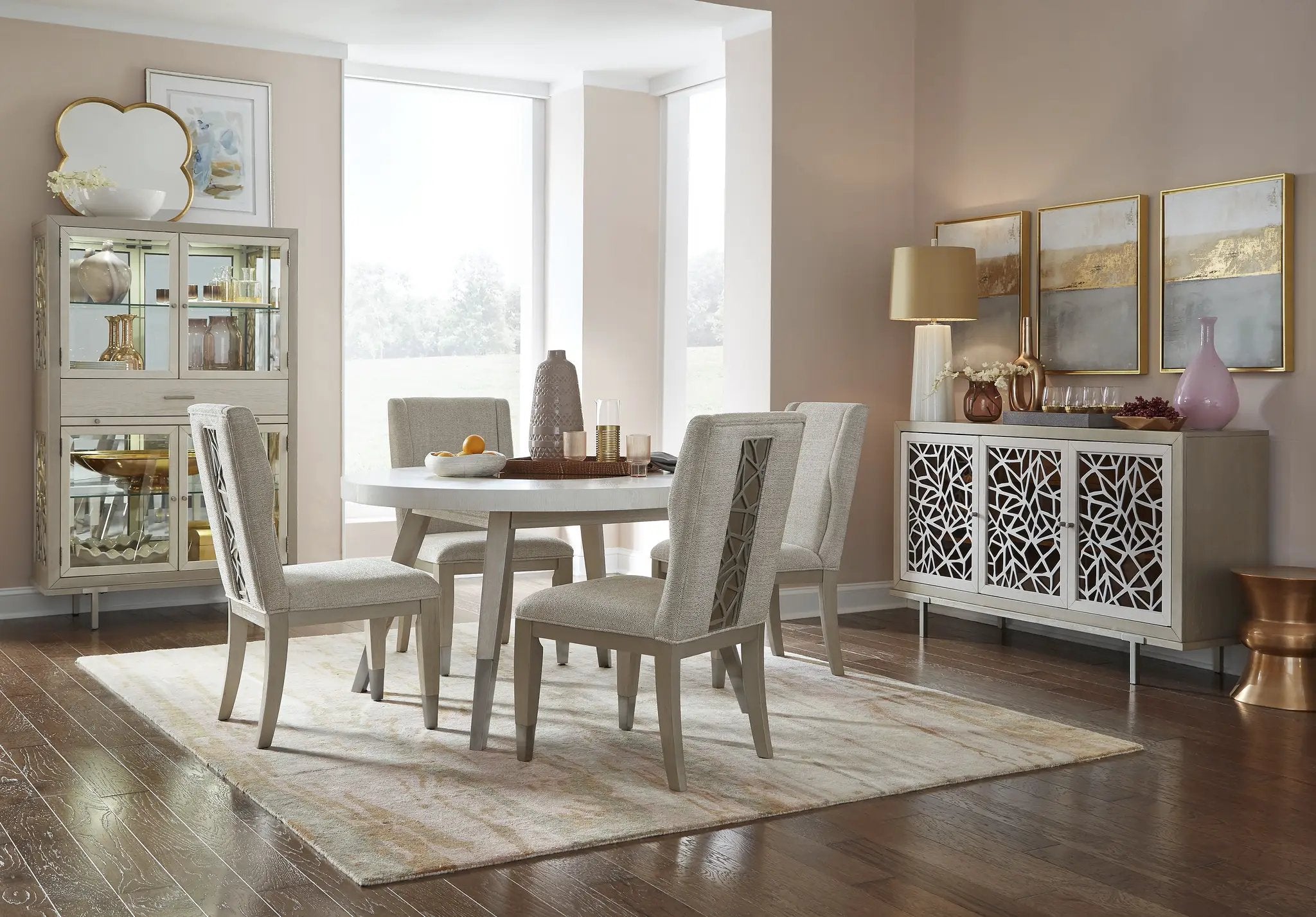Lenox - Round Dining Table - Warm Silver by Unique Piece Furniture
