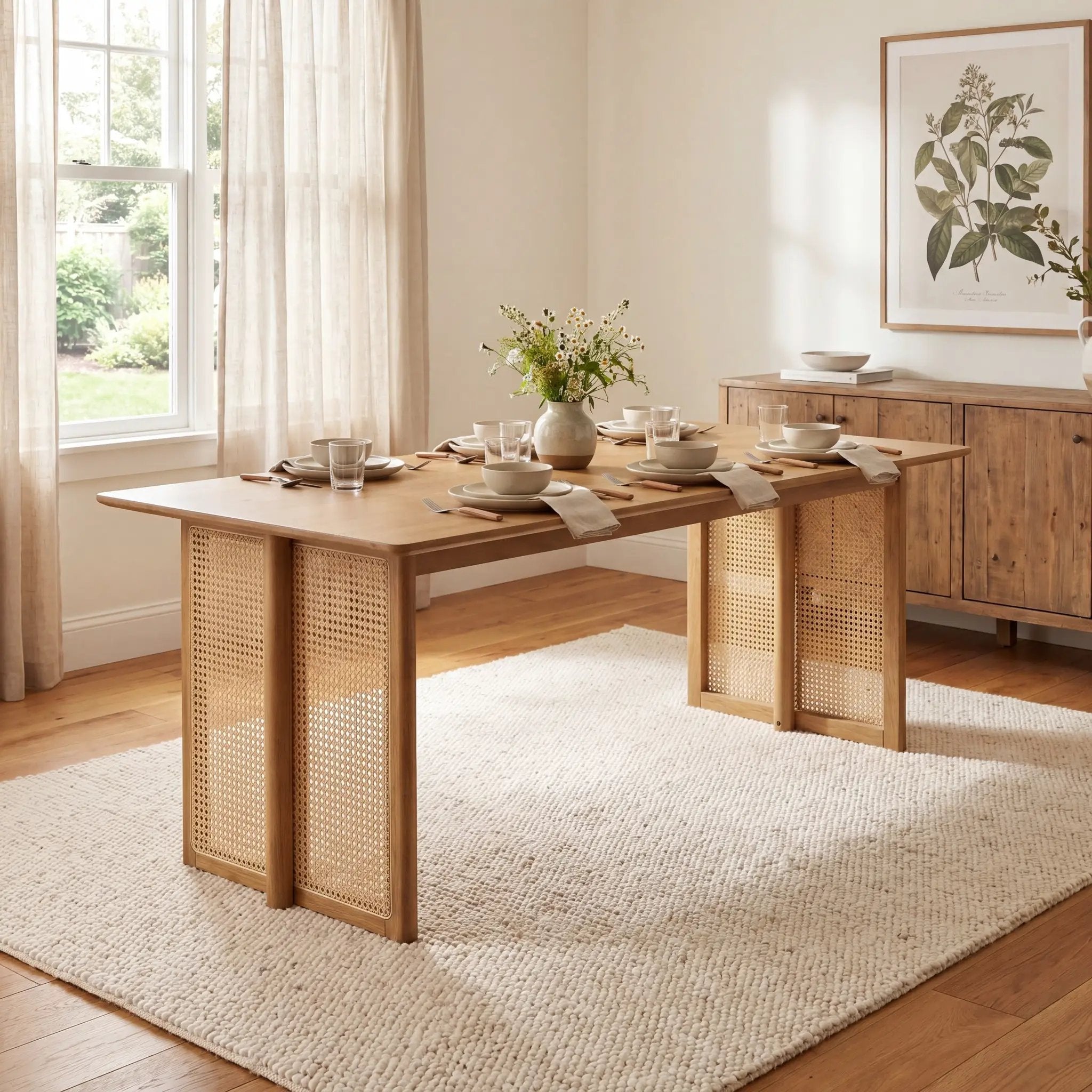 Natural Rubber Wood Dining Table with Rattan Accents by HouseOfZazla