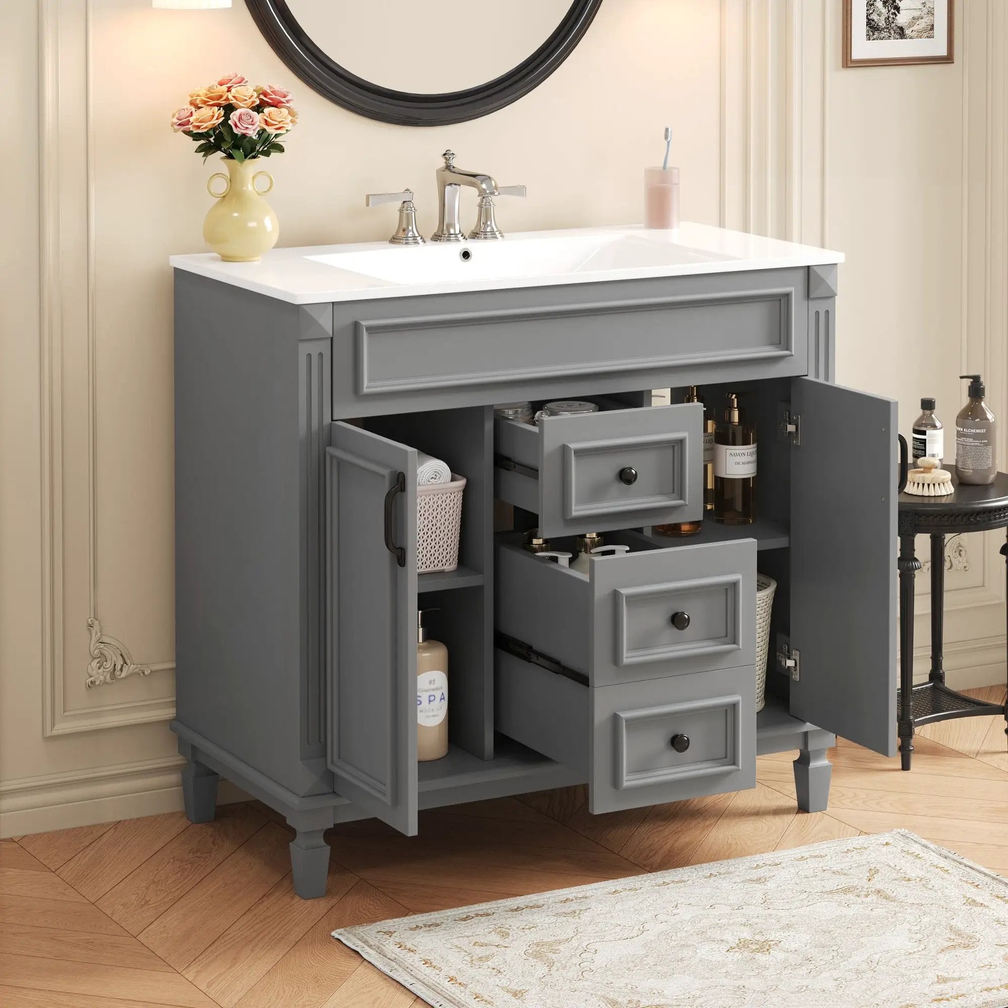 Bathroom Vanity With Top Sink, Basin On Cabinet With 2 Soft Closing Doors And 2 Drawers by Unique Piece Furniture