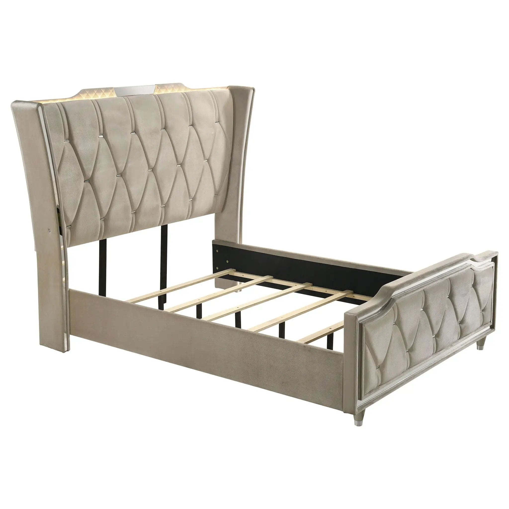 Lorient Queen LED Upholstered Wingback Bed Ivory and Camel by Unique Piece Furniture