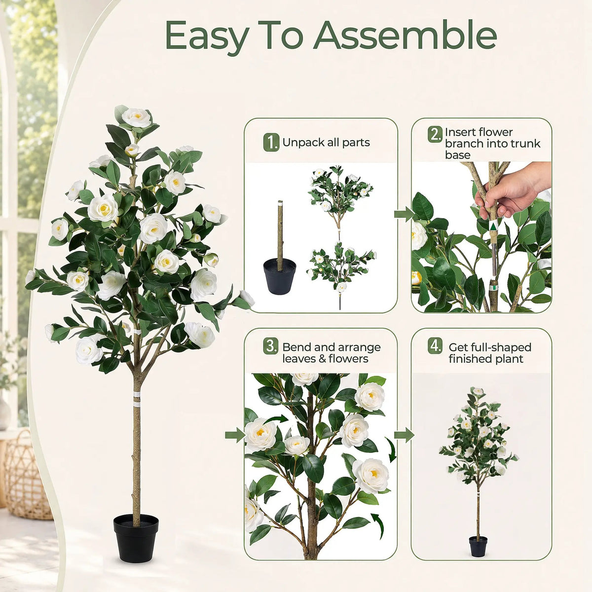 Artificial Camellia Tree 5-FT Faux Plants Indoor by HouseOfZazla