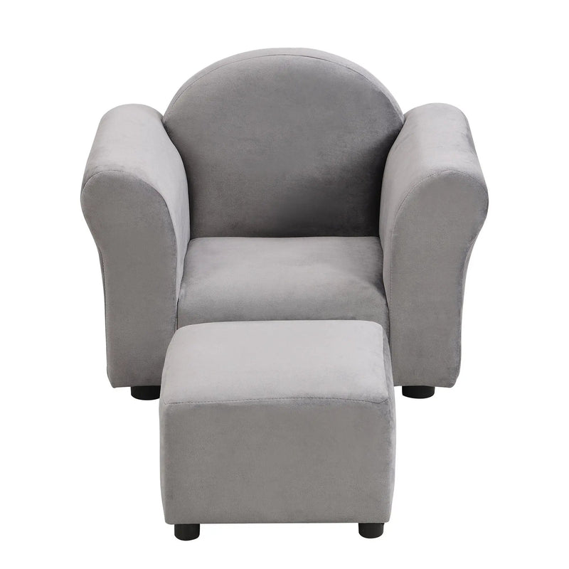 Kids Velvet Upholstered Chair With Ottoman For Comfortable Seating - Gray by HouseOfZazla