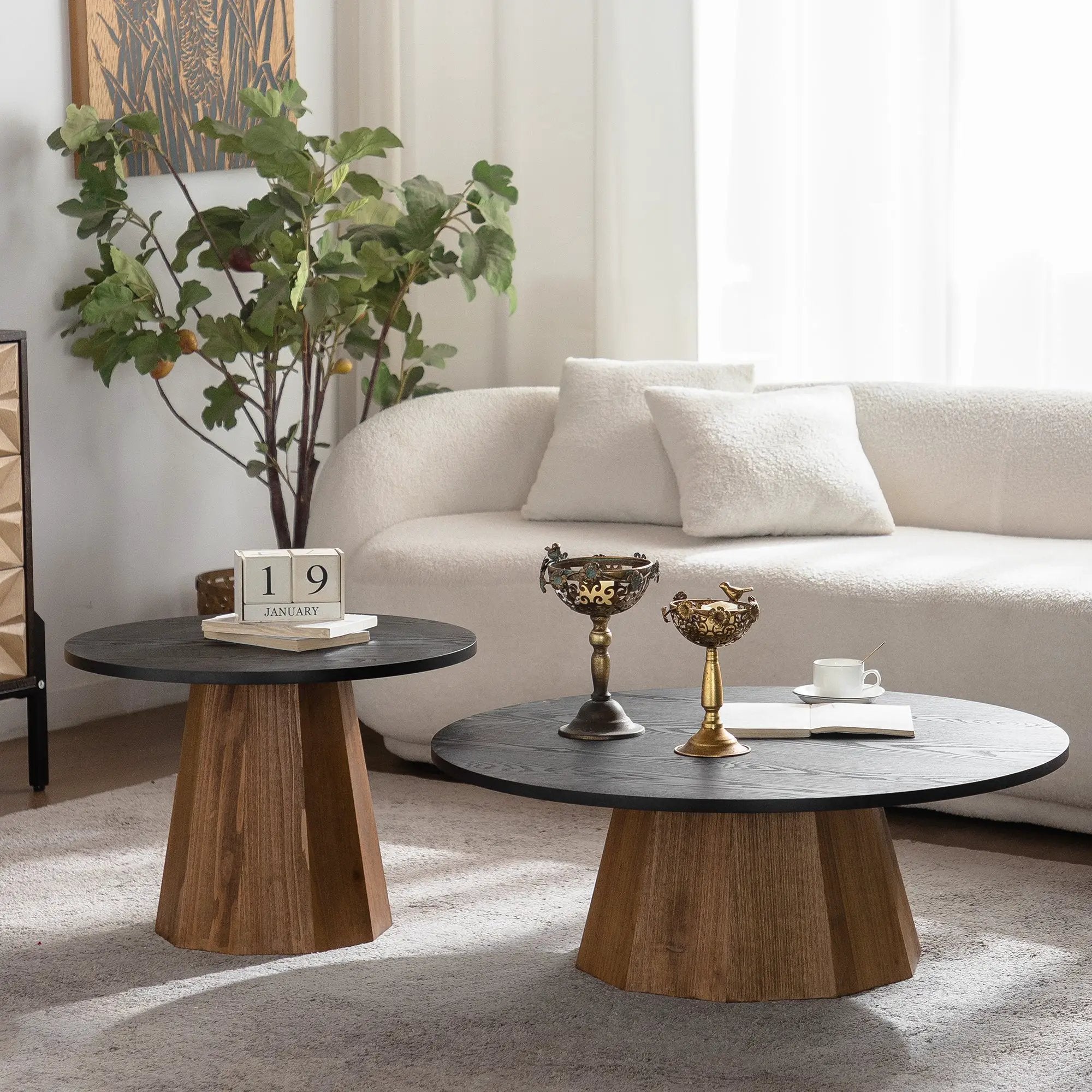 Round Coffee Table with Sturdy Pedestal Design by HouseOfZazla