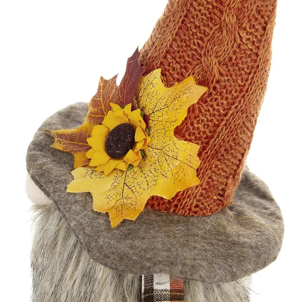 Sitting Gnome With Maple Leaf On Hat, For Holiday Harvest Festival Fall Festival & Thanksgiving Table Decorations (Set of 2) - Orange Multi by HouseOfZazla