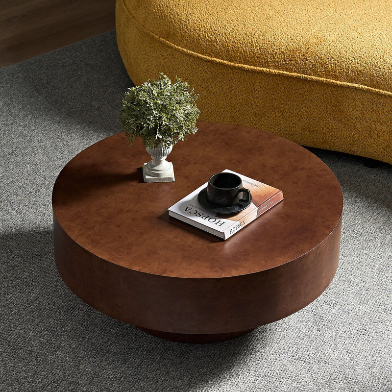 31.49'' Faux Burl Wood Pattern Round Coffee Table with Sturdy Pedestal by HouseOfZazla