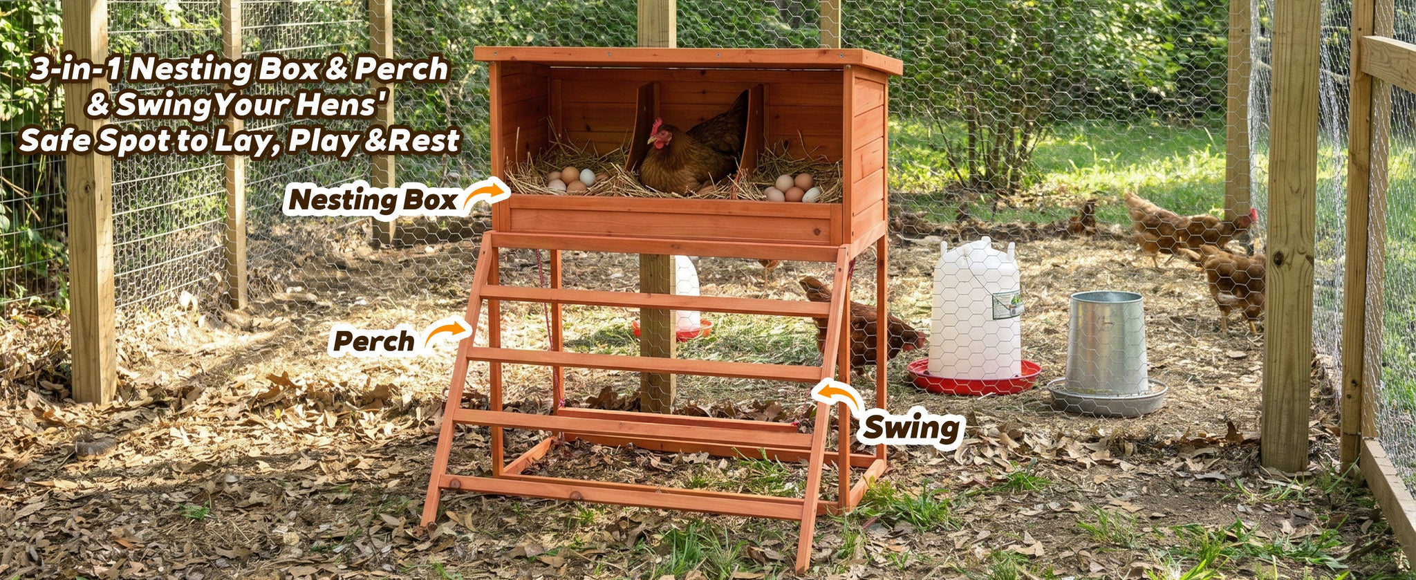 3-in-1 Nesting Boxes for Chickens with Perch and Swing by HouseOfZazla
