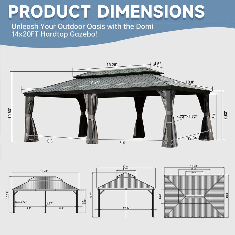 14' x 20' Hardtop Gazebo Outdoor Metal Gazebo Canopy by HouseOfZazla