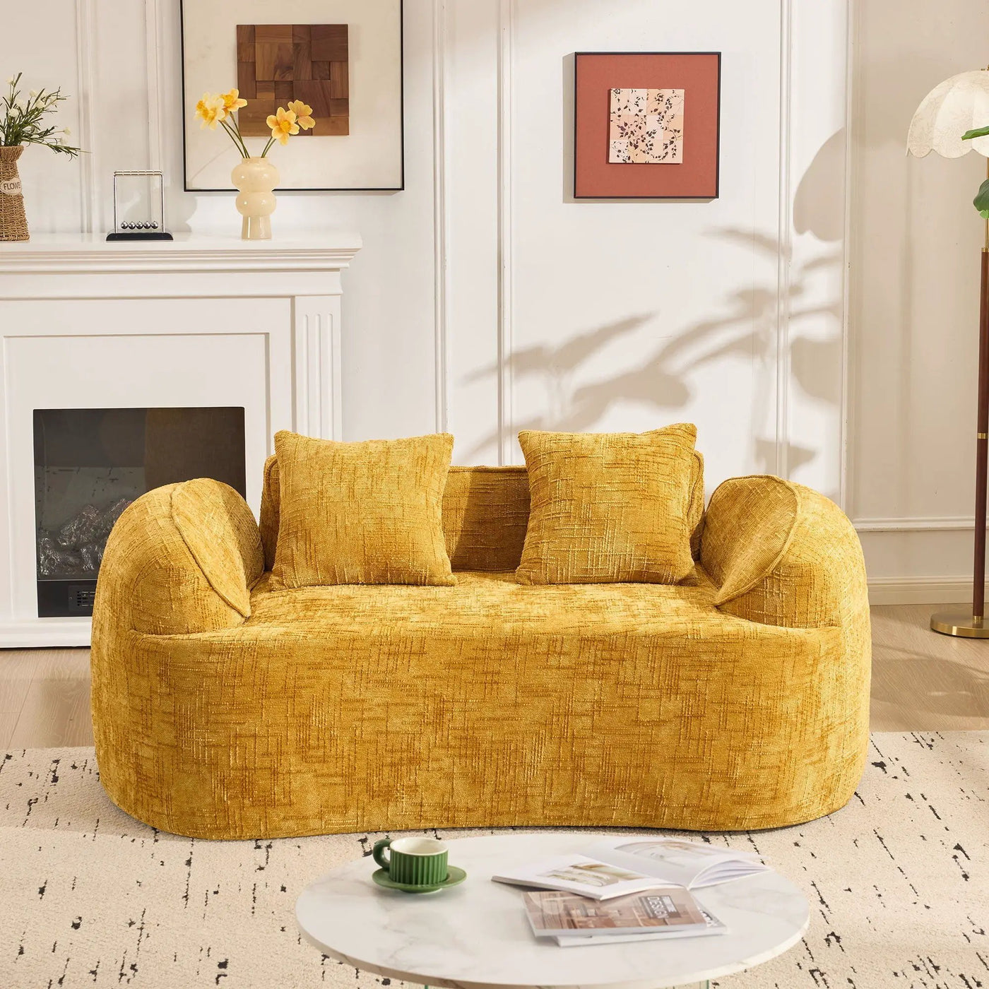Curved 2 Person Compress Sofa With Armrests, Includes Pillows by HouseOfZazla