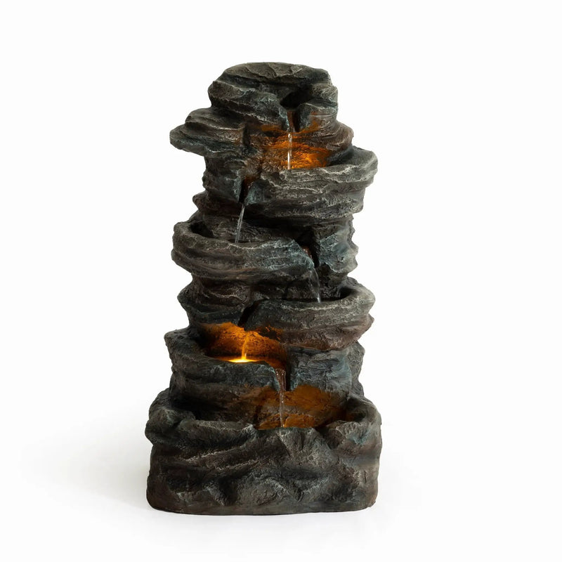 6-Tier Outdoor Cascading Stone Water Fountain with 3 LED Lights by HouseOfZazla