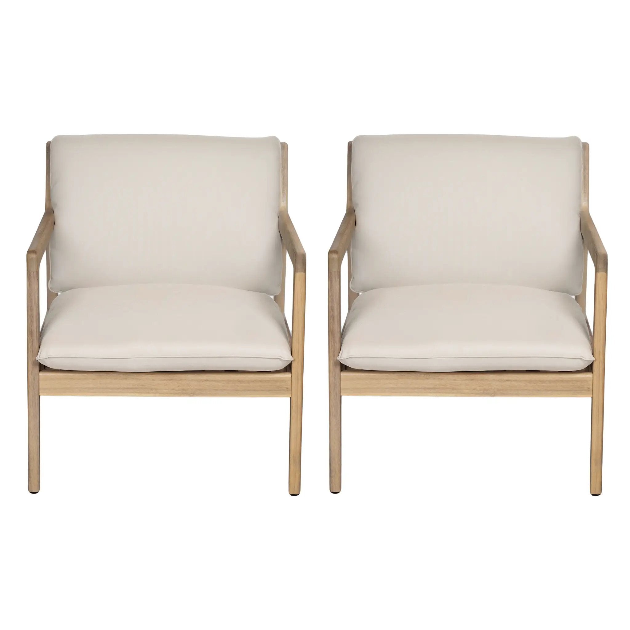 Outdoor Acacia Wood Armchair, Set of 2, Patio Club Chair with Cushions, Light Teak by HouseOfZazla