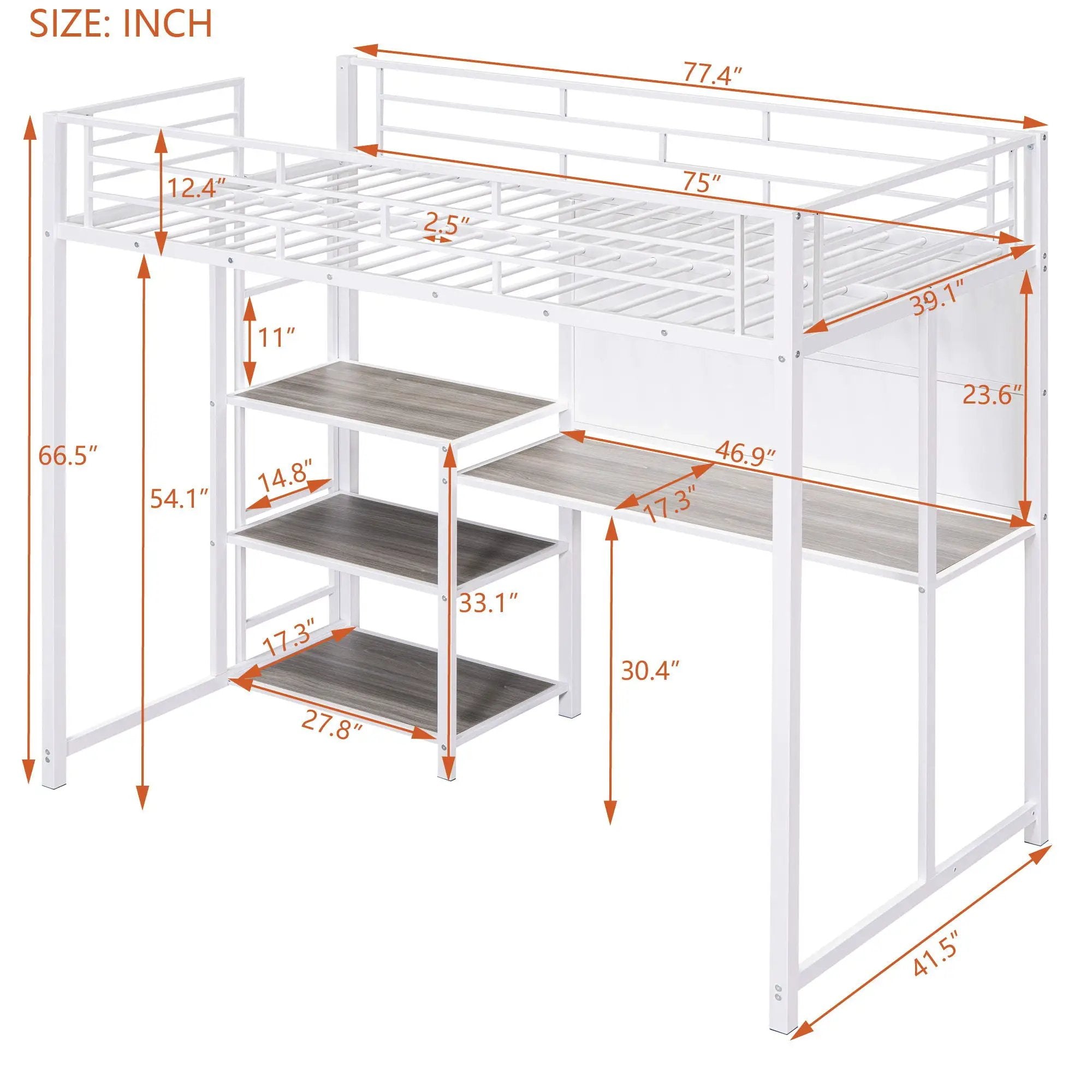Metal Loft Bed With Desk, 3 Shelves And Ladder by HouseOfZazla