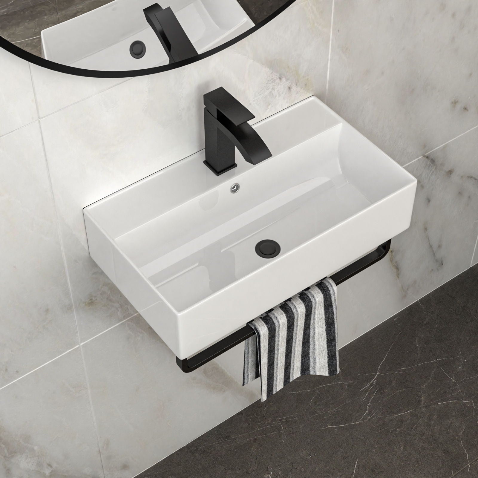 Wall Mounted Rectangular Bathroom Sink With Towel Bar by HouseOfZazla