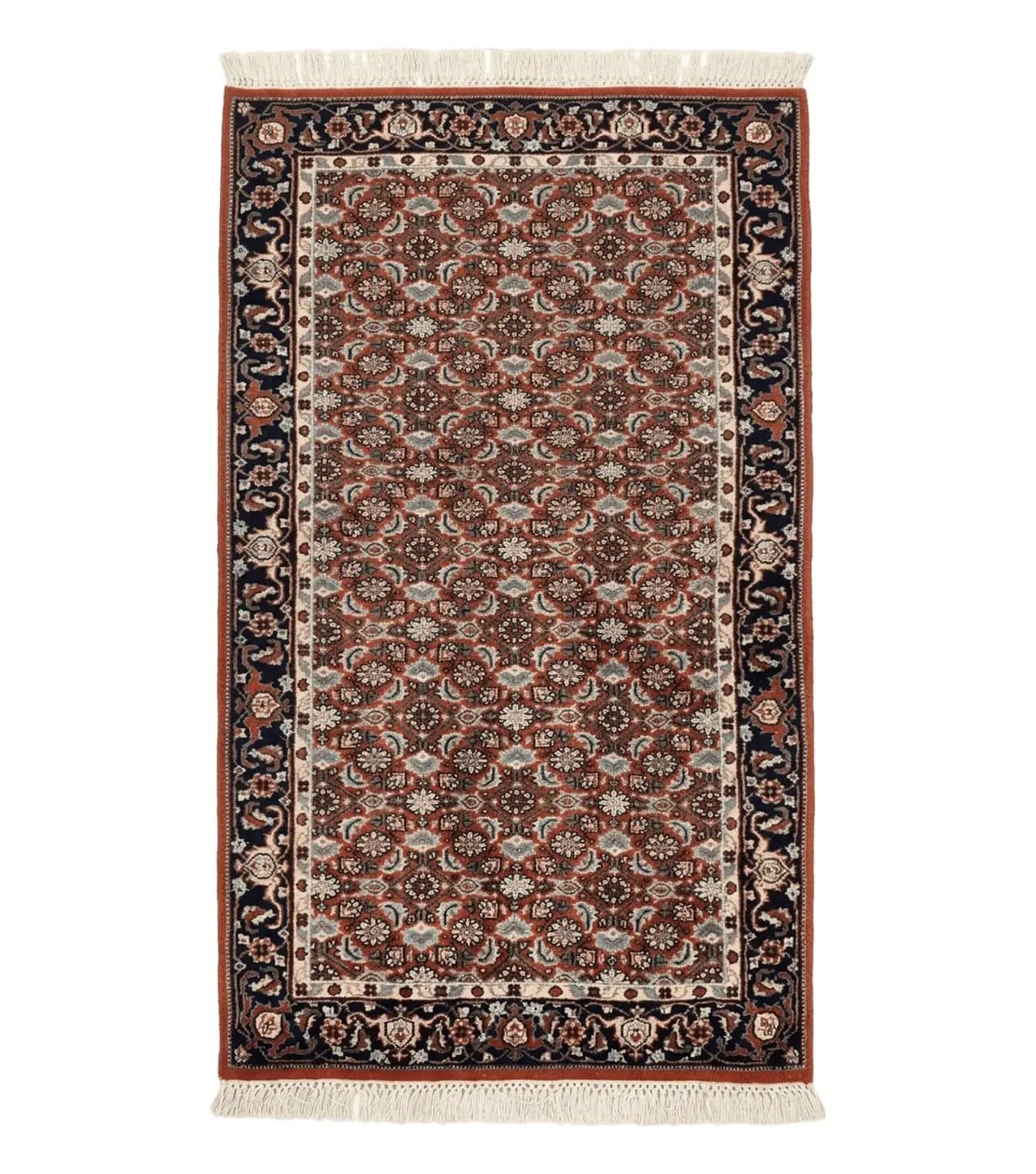 Indo Persian Rug 3x5, Red and Navy Blue, Wool Vintage Handmade Small Carpet 3 x 5 ft, Herati Pattern, Bidjar Rug by Jewel Rugs