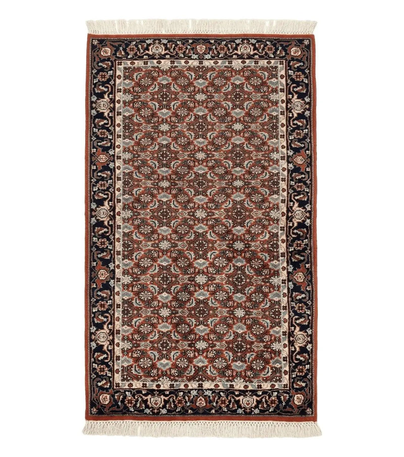 Indo Persian Rug 3x5, Red and Navy Blue, Wool Vintage Handmade Small Carpet 3 x 5 ft, Herati Pattern, Bidjar Rug by Jewel Rugs