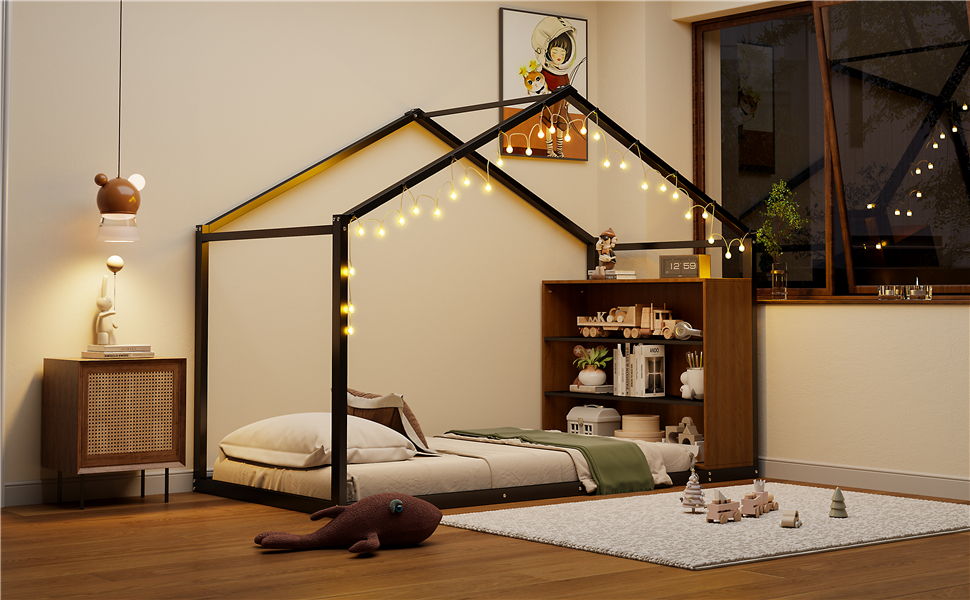 Bed House Frame With Shelves And Lights by HouseOfZazla