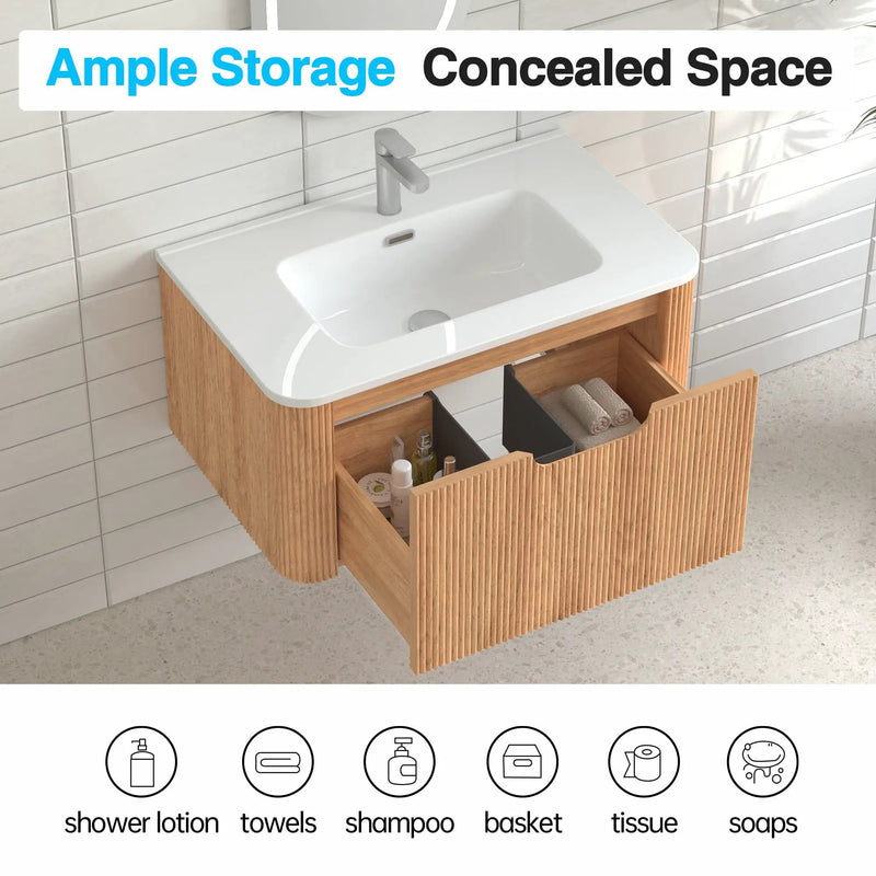 30-Inch Wall-Mounted Floating Solid Wood Bathroom Vanity by HouseOfZazla