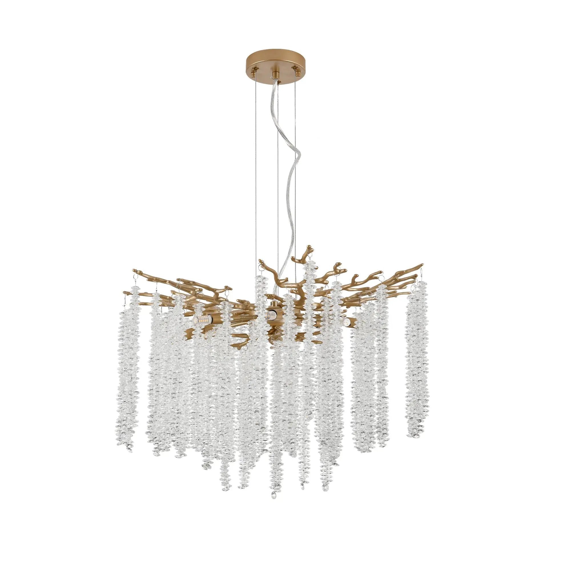 24-inch Modern Golden Pendant Light with Cascading Crystal Strands by HouseOfZazla