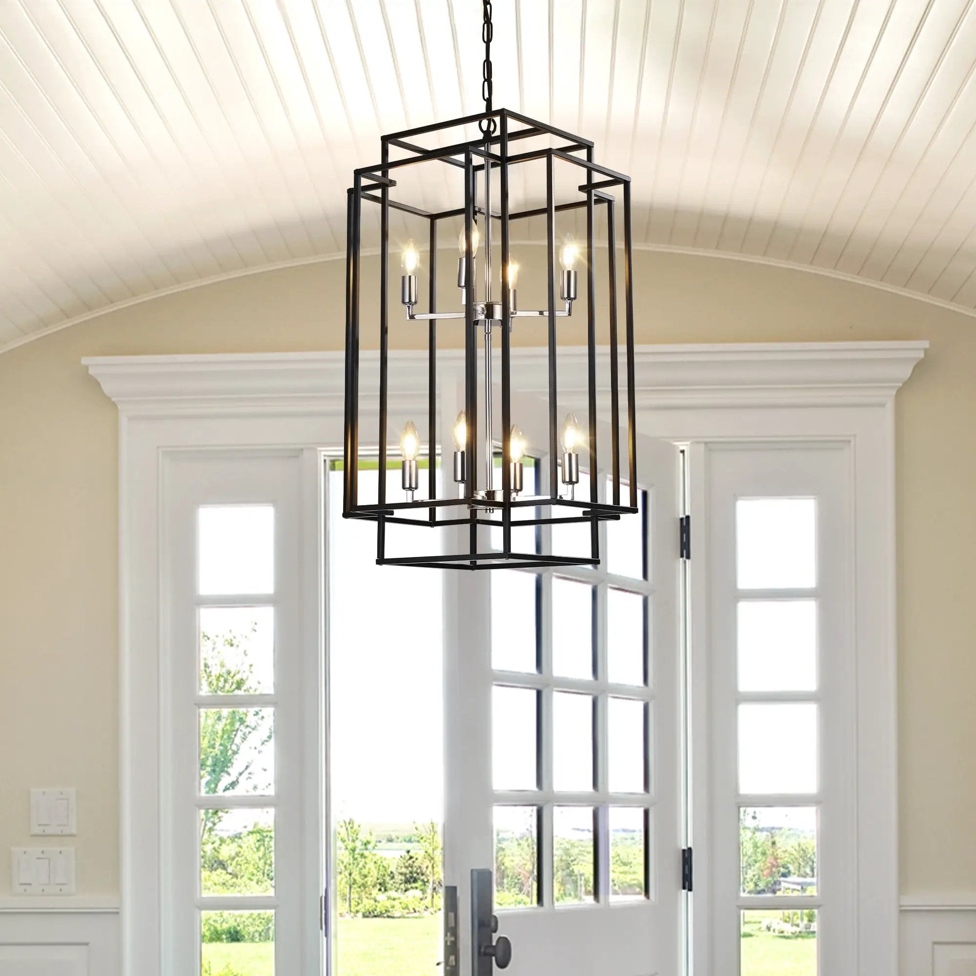 18' Modern 8-Light Black & Chrome Geometric Pendant Chandelier by HouseOfZazla