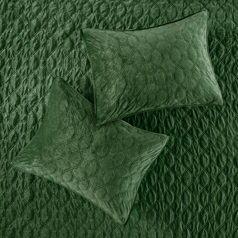 3 Piece Velvet Quilt Set Green Full/Queen by HouseOfZazla