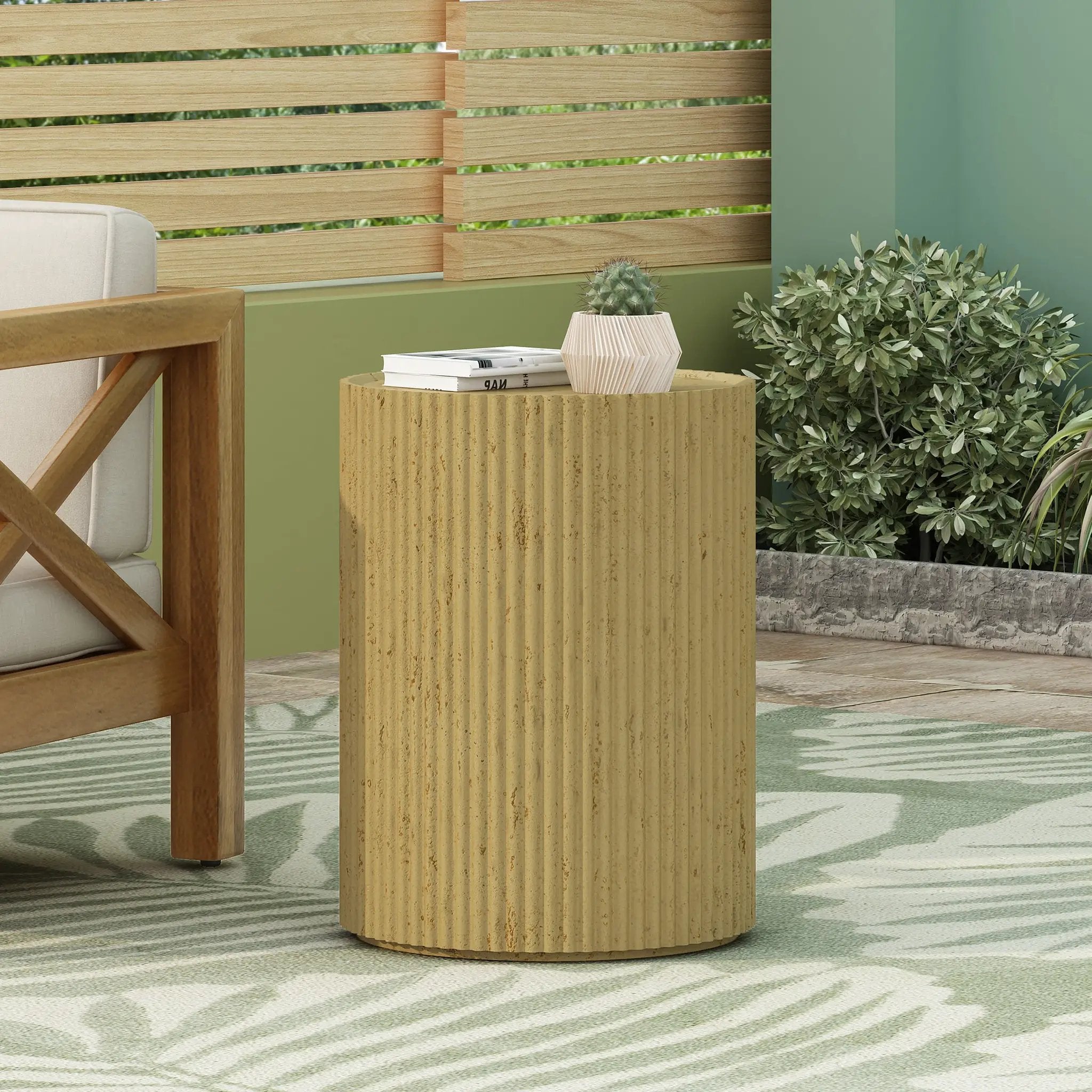 Cylindrical Outdoor Side Table Antique Brown MGO by HouseOfZazla