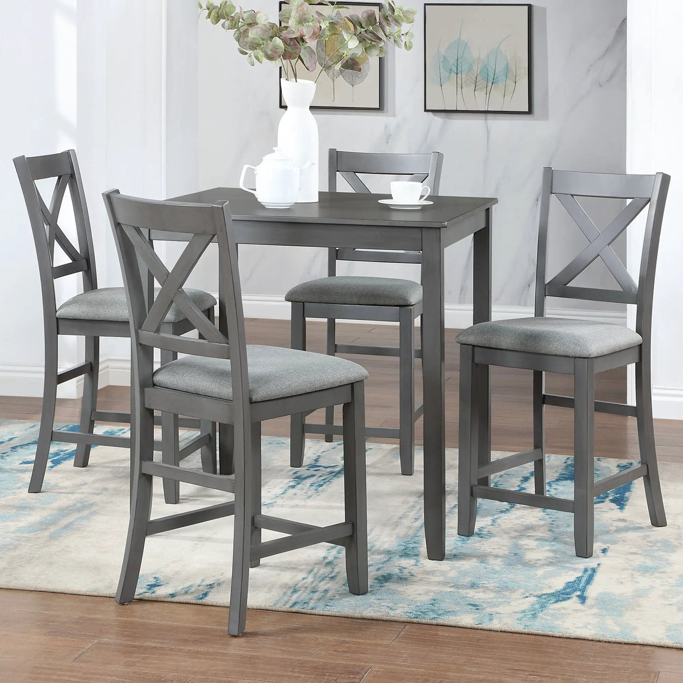 5 Piece Dining Table Set, Wooden Dining Square Table Set For 4 by Unique Piece Furniture