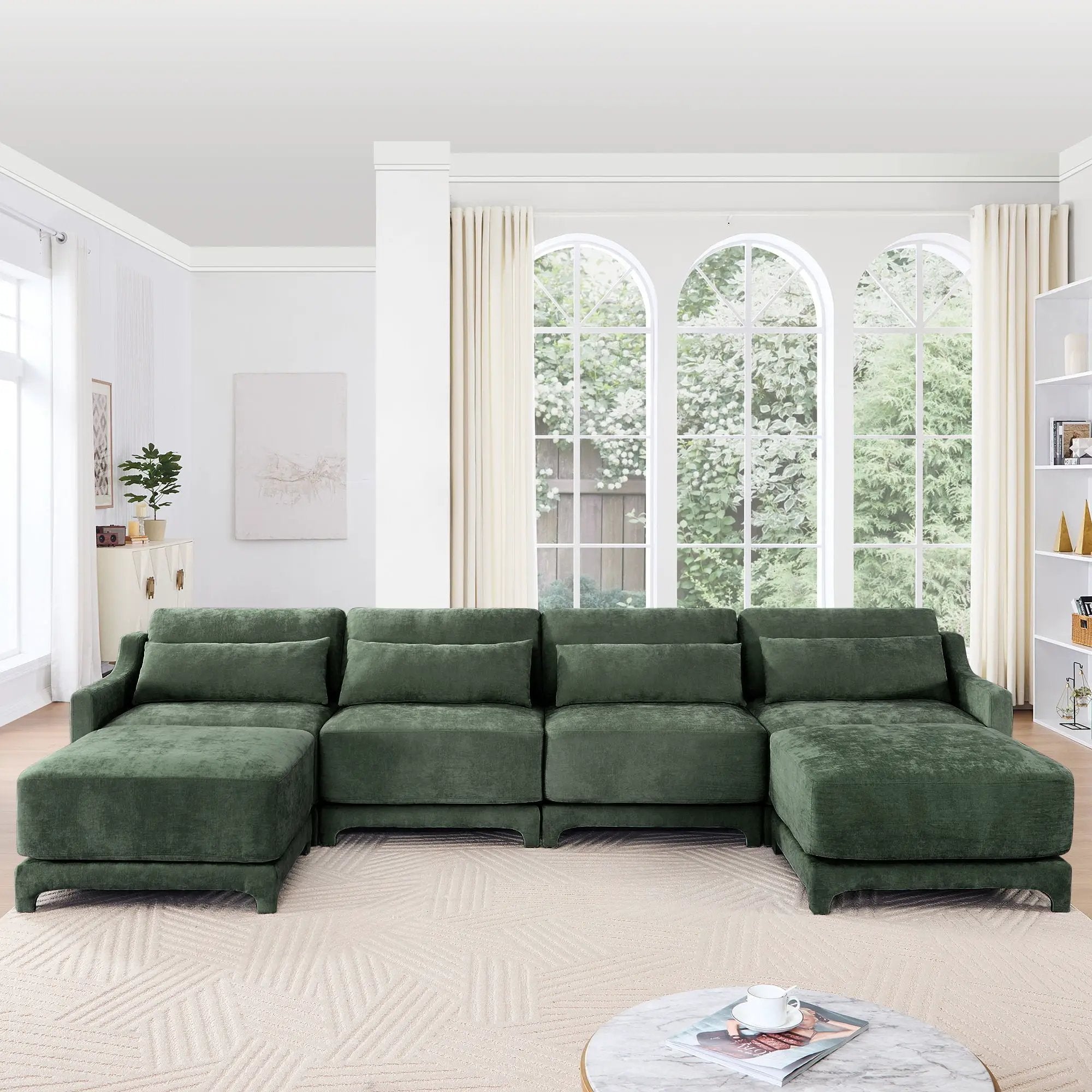Stylish Sofa With Ottoman And Lumbar Pillows, Ergonomic Design by HouseOfZazla