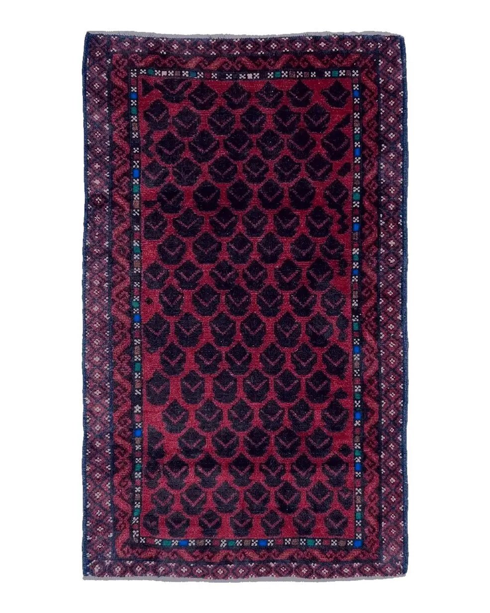 2' 8" X 4' 6" Vintage Handmade Tribal Wool Rug Balouchi Rug Afghan Rug Red Blue by Jewel Rugs