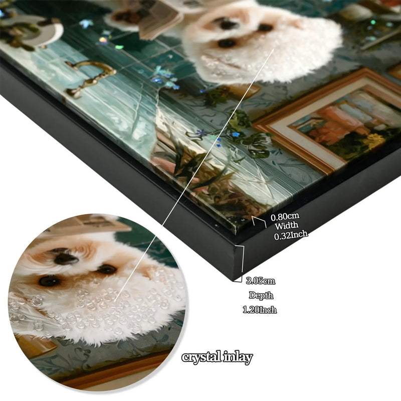 Framed Bathroom Decor, Cute Puppy Wall Art In Picture Frame, 3D Canvas Print - Indigo / White by Unique Piece Furniture