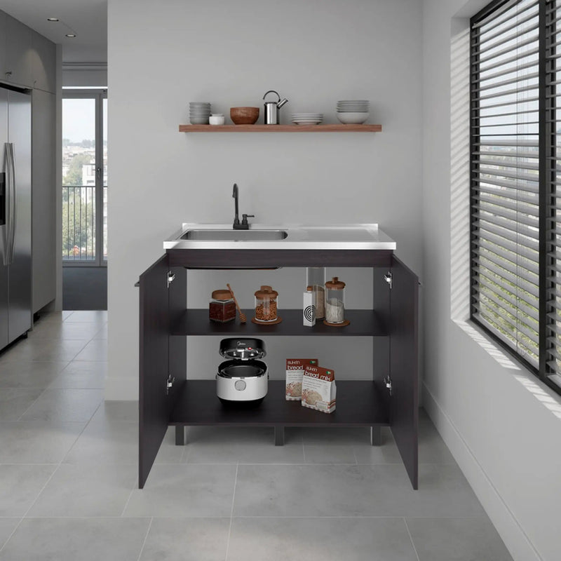 Alatna Freestanding Utility Base Cabinet with Stainless Steel Countertop and Faucet by HouseOfZazla
