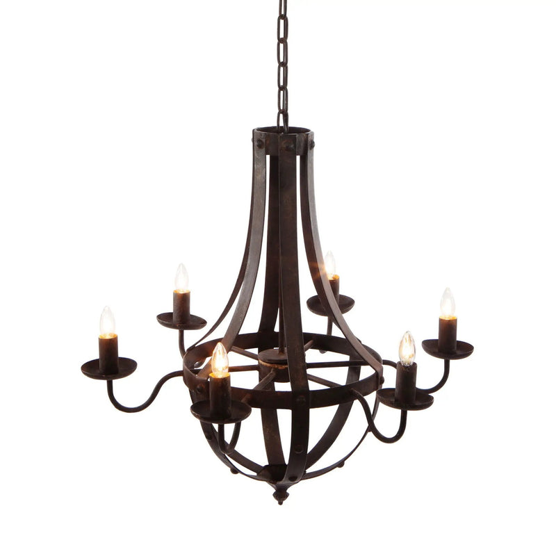 6 Light Metal Chandelier, Hanging Light Fixture With Adjustable Chain For Kitchen, Bulb Not Included - Black by Unique Piece Furniture