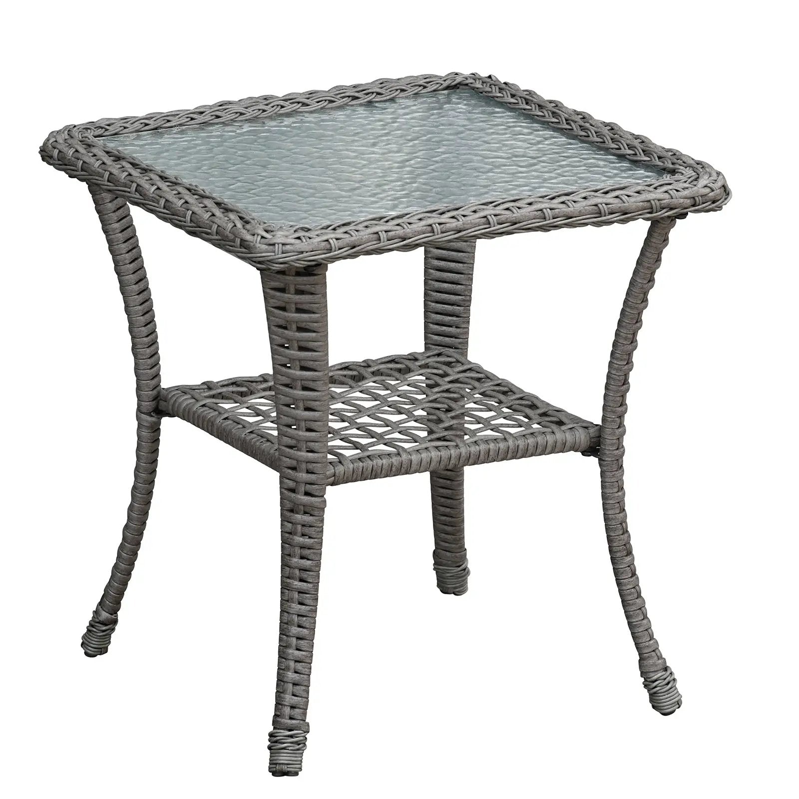 3 Pieces Conversation Set, Outdoor Wicker Rocker Swivel Patio Bistro Set, Rocking Chair with Glass Top Side Table, Grey by HouseOfZazla