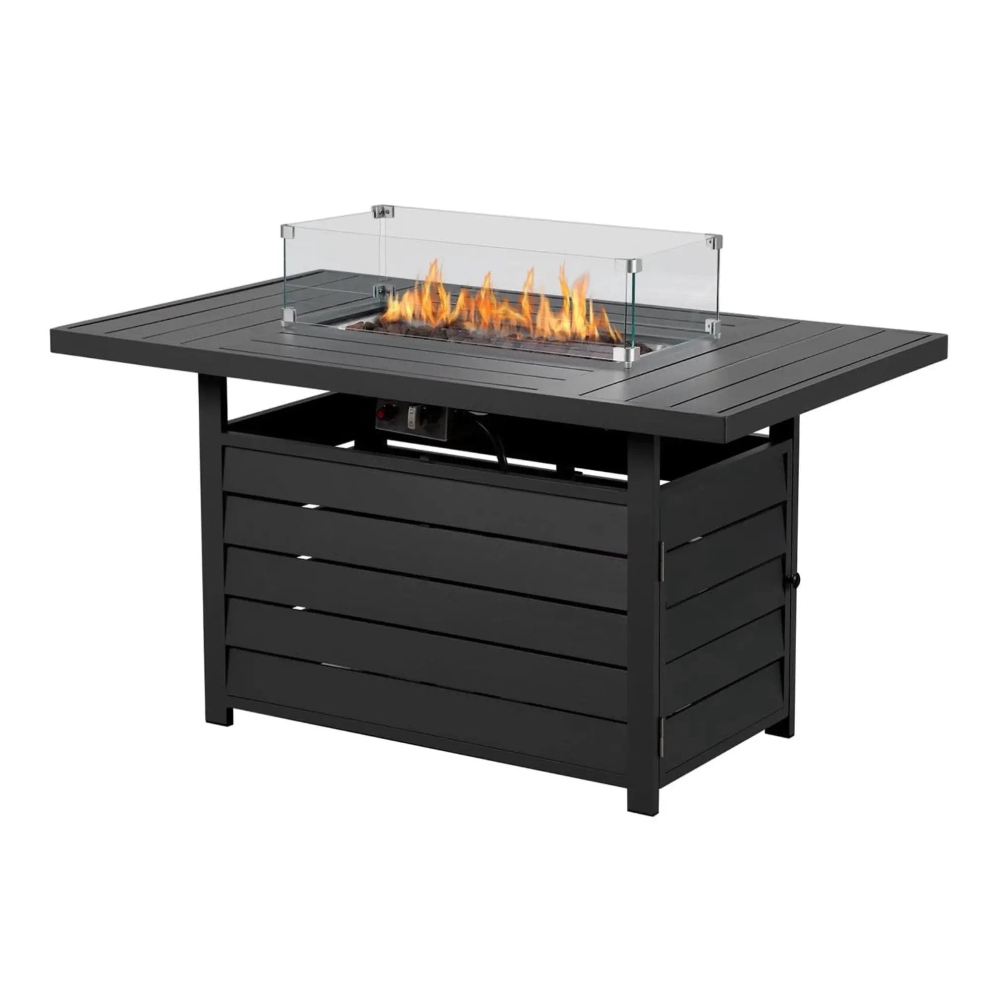 Rectangular Propane Fire Pit Table With Burner, Lava Rock, Waterproof Cover by HouseOfZazla
