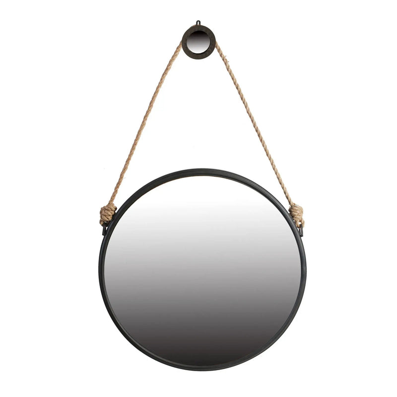 Handsome Cleveland Mirror With Rope Strap Contemporary Design Circle Mirror With Round Metal Frame For Wall Decor by Unique Piece Furniture