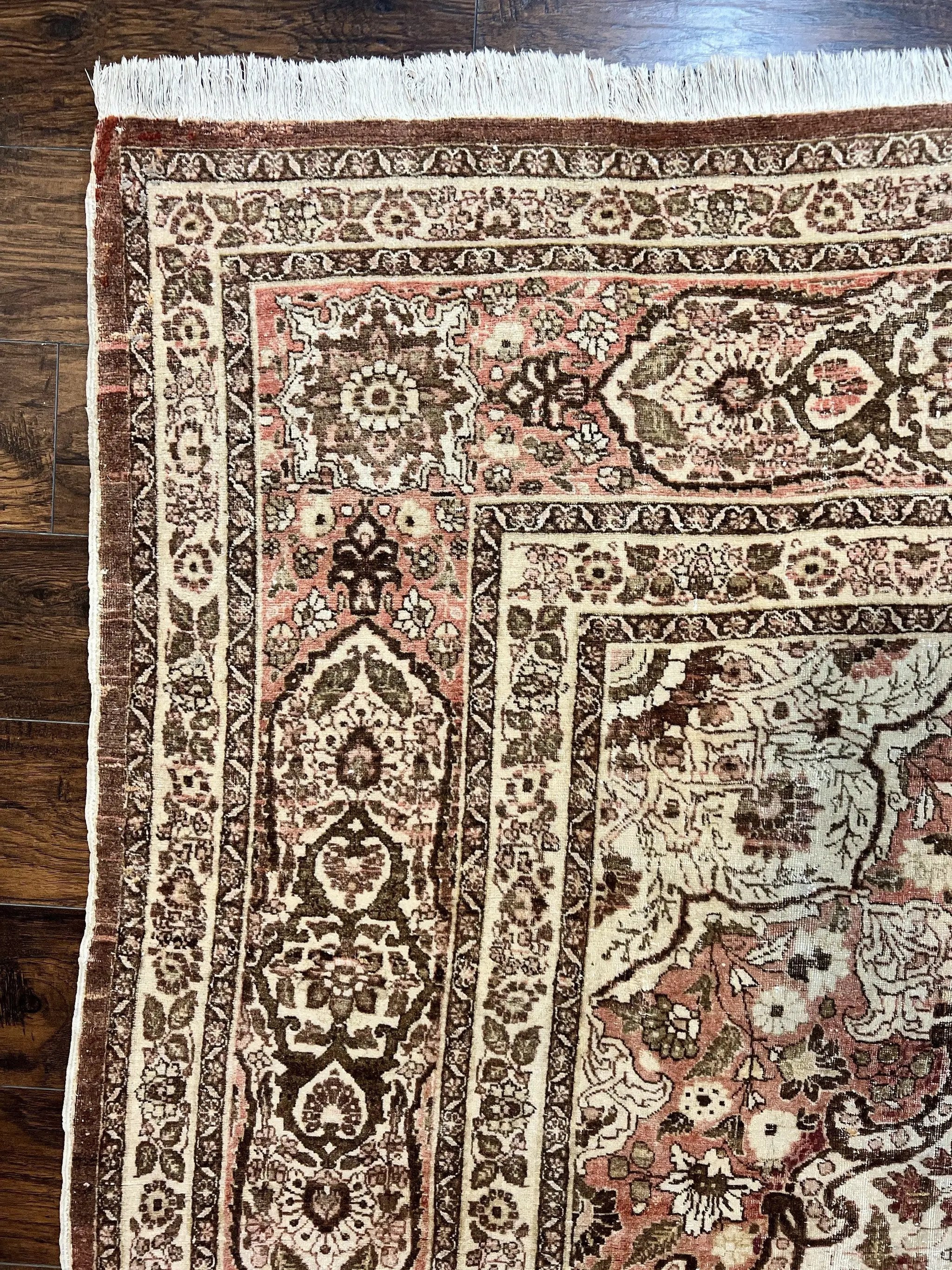 Antique Persian Tabriz Rug 10x12, Wool Hand Knotted Oriental Carpet, Beige Light Red, Floral Medallion by Jewel Rugs