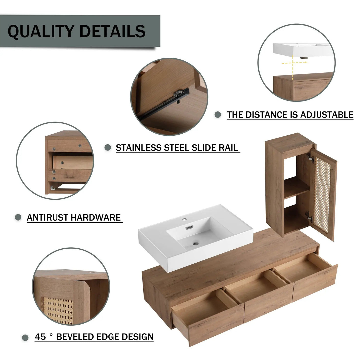 Modern Imitative Wall Mounted Bathroom Vanity With Resin Sink And Side Cabinet by Unique Piece Furniture