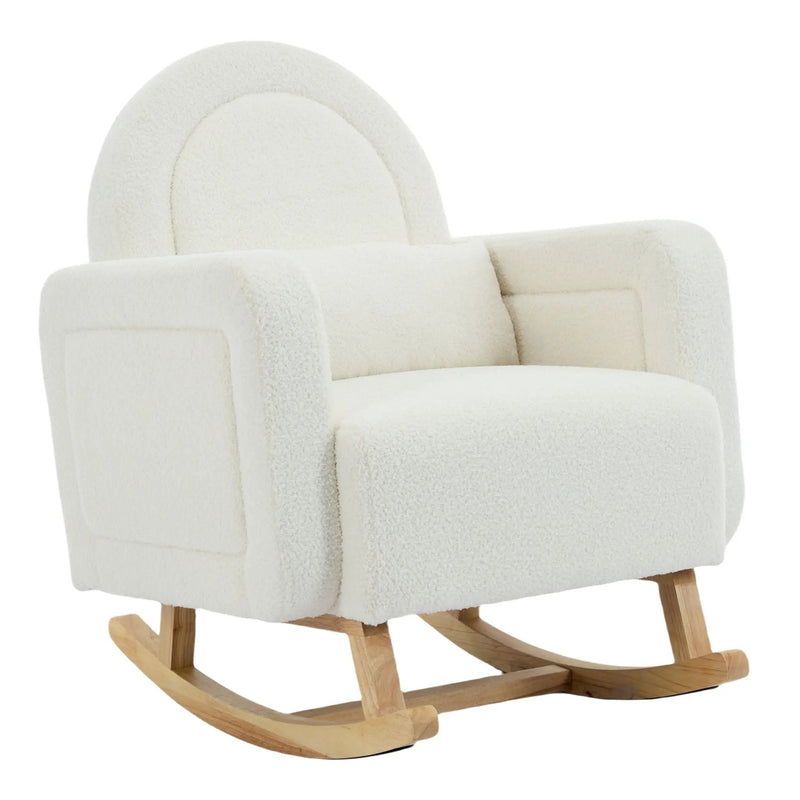 Accent Rocking Chair With Curved Back & Pillow, Base, Ultimate Comfort For Living Room Or Nursery - Cream White by HouseOfZazla