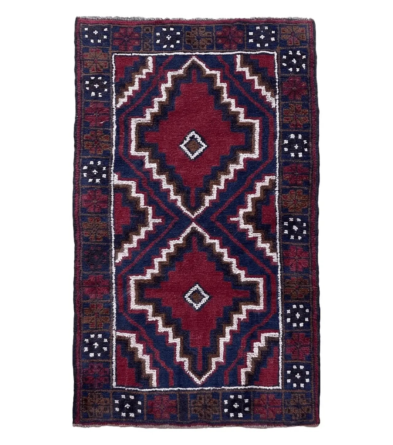 3 X 5 Vintage Handmade Tribal Wool Rug Balouchi Rug Afghan Rug Red Beige Nice by Jewel Rugs