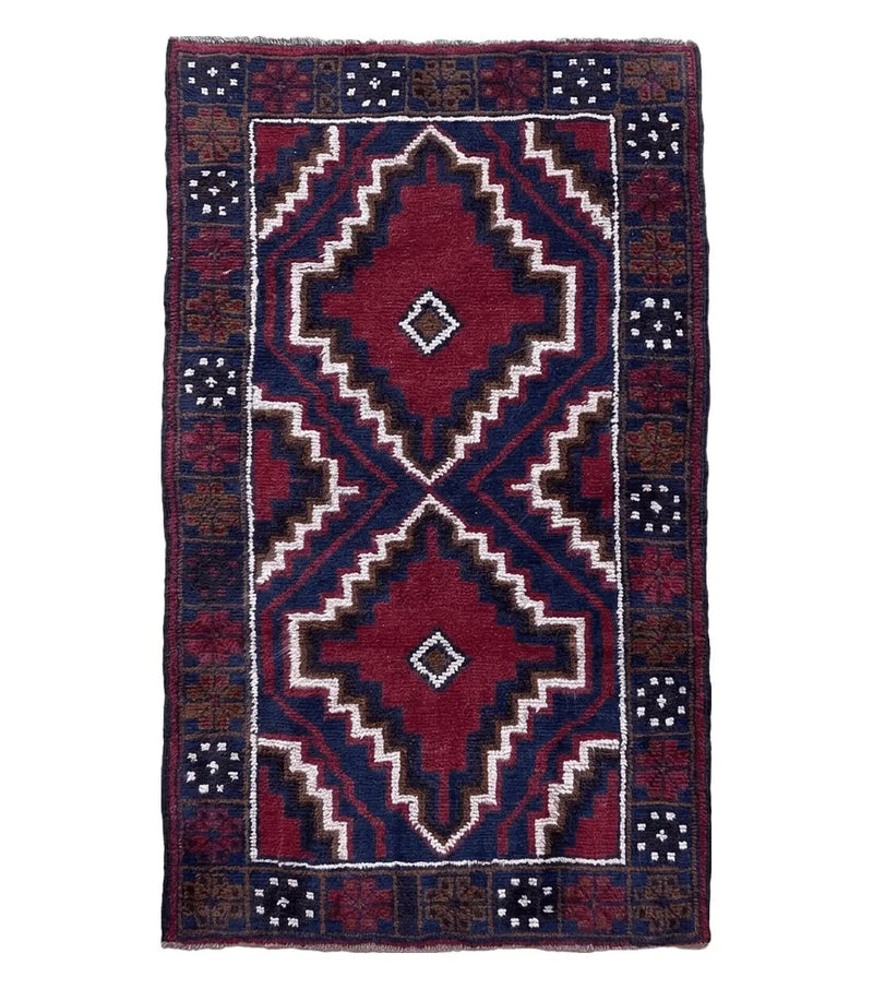 3 X 5 Vintage Handmade Tribal Wool Rug Balouchi Rug Afghan Rug Red Beige Nice by Jewel Rugs