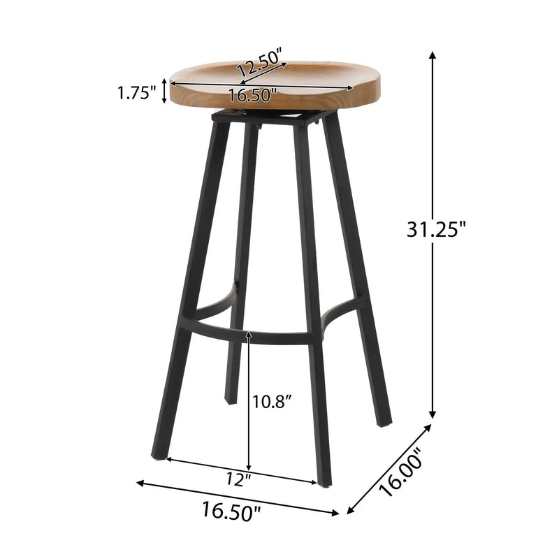 Pinewood Swivel Barstool with Iron Legs (Set of 2) by HouseOfZazla