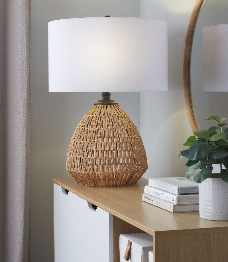 Congo - Contemporary Rattan Table Lamp - Natural / Matte Black / White by HouseOfZazla