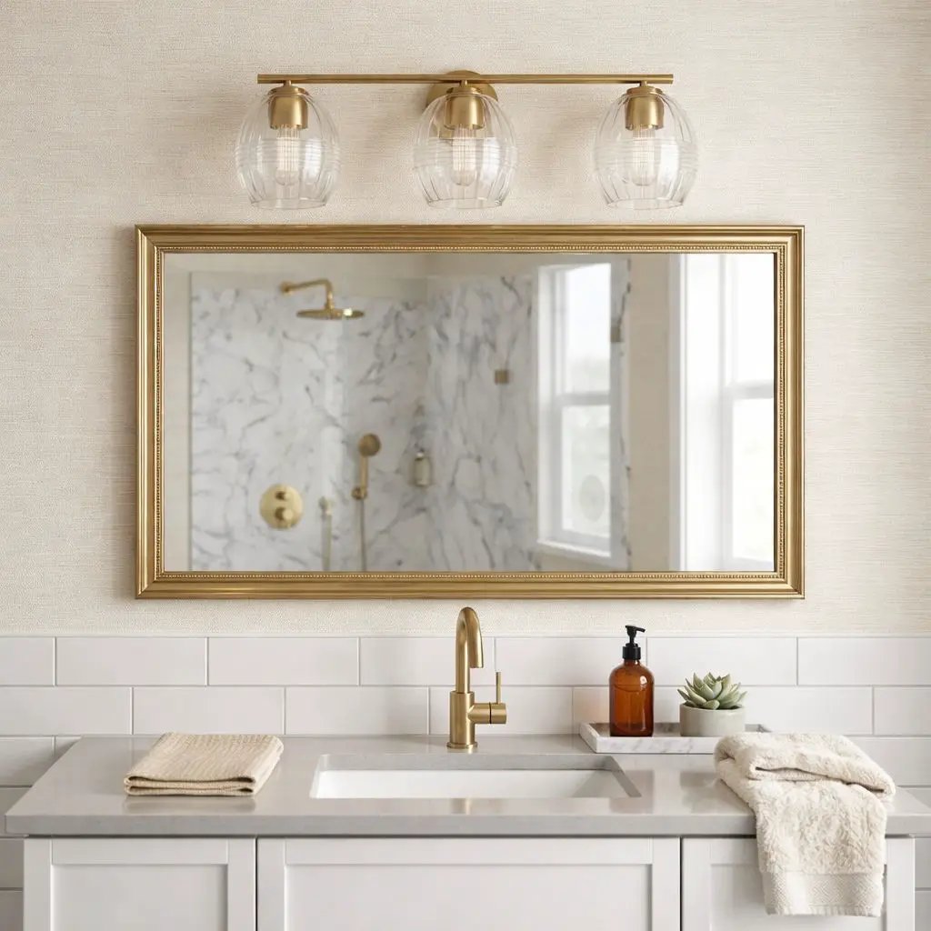 Luster - 3 Lights Vanity With Clear For Bathrooms Above Mirror Wall Lamp Satin - Clear / Gold by HouseOfZazla
