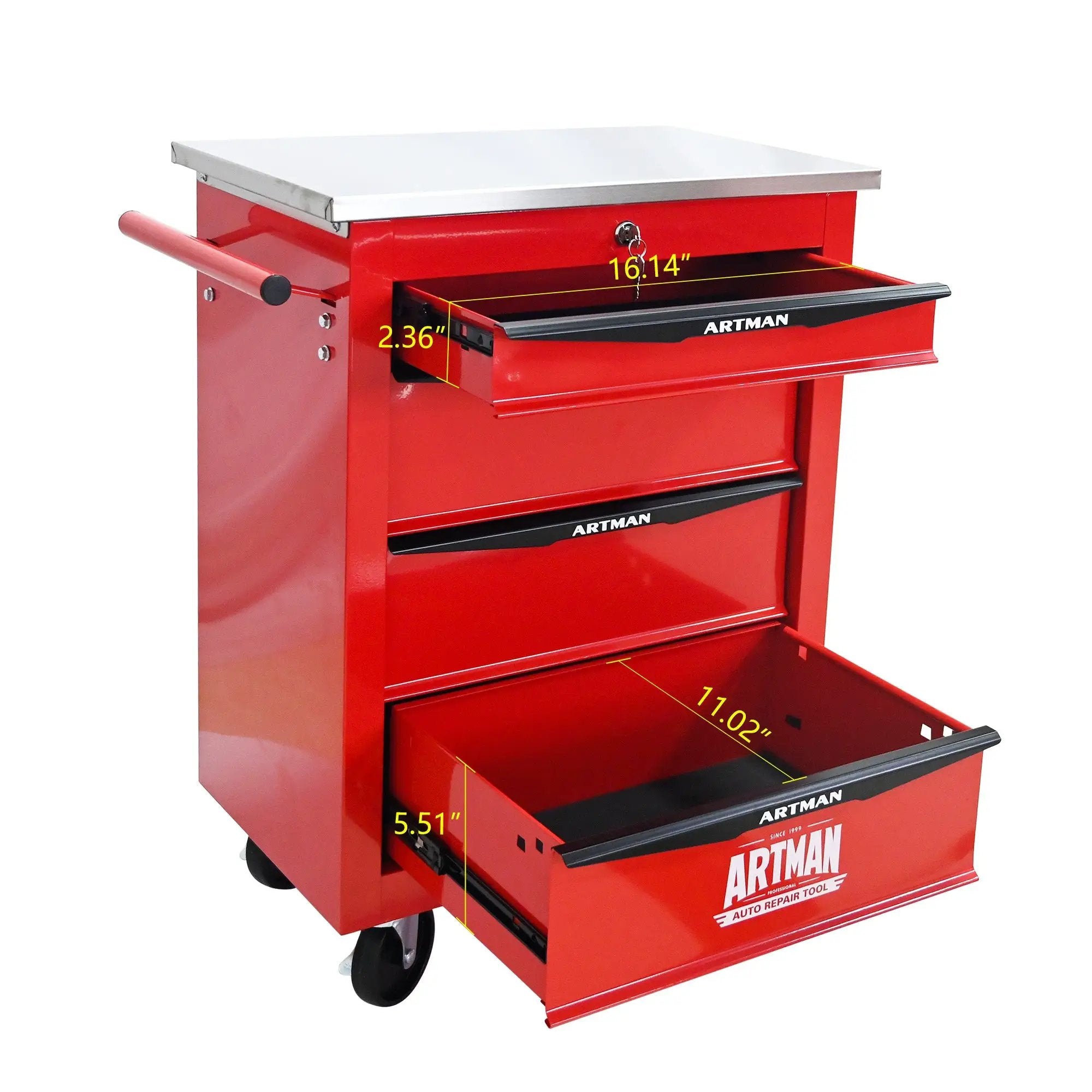 4 Drawers Multifunctional Tool Cart with Wheels, Red & Black by HouseOfZazla
