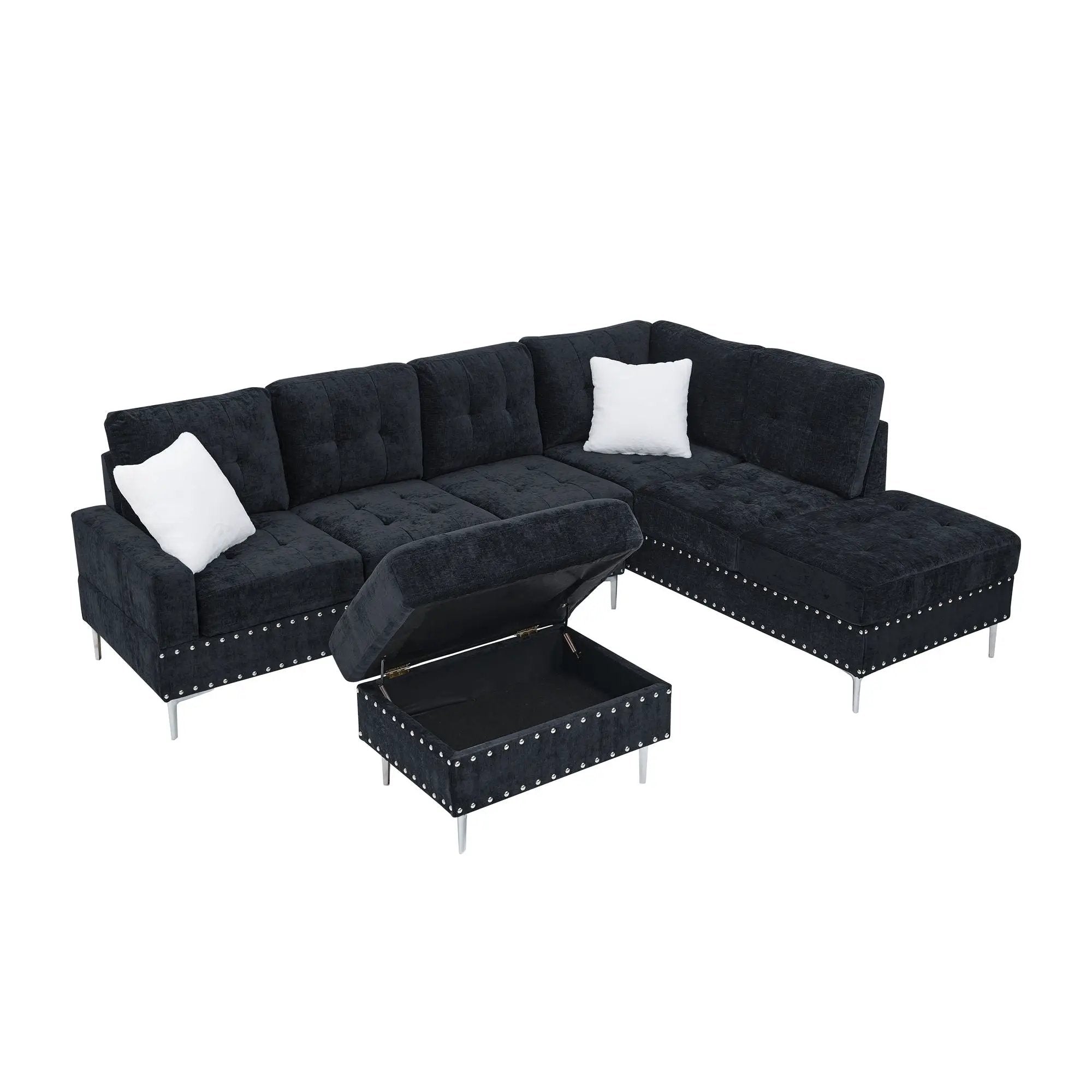L-Shaped Sectional Sofa With Chaise And Storage Ottoman, Includes 2 Pillows by Unique Piece Furniture