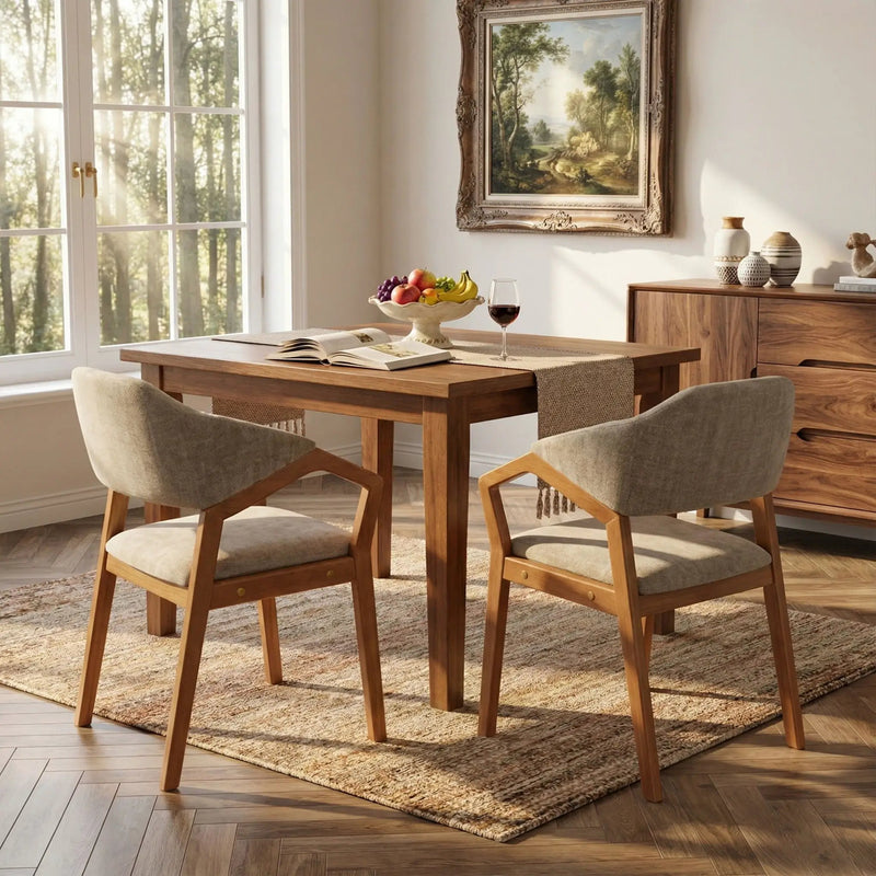Indoor Upholstered Dining Chair Set of 2 - Oatmeal / Teak by HouseOfZazla
