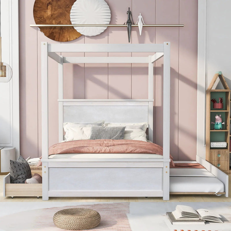Canopy Platform Bed With Drawers, Support Slats, No Box Spring Needed by HouseOfZazla