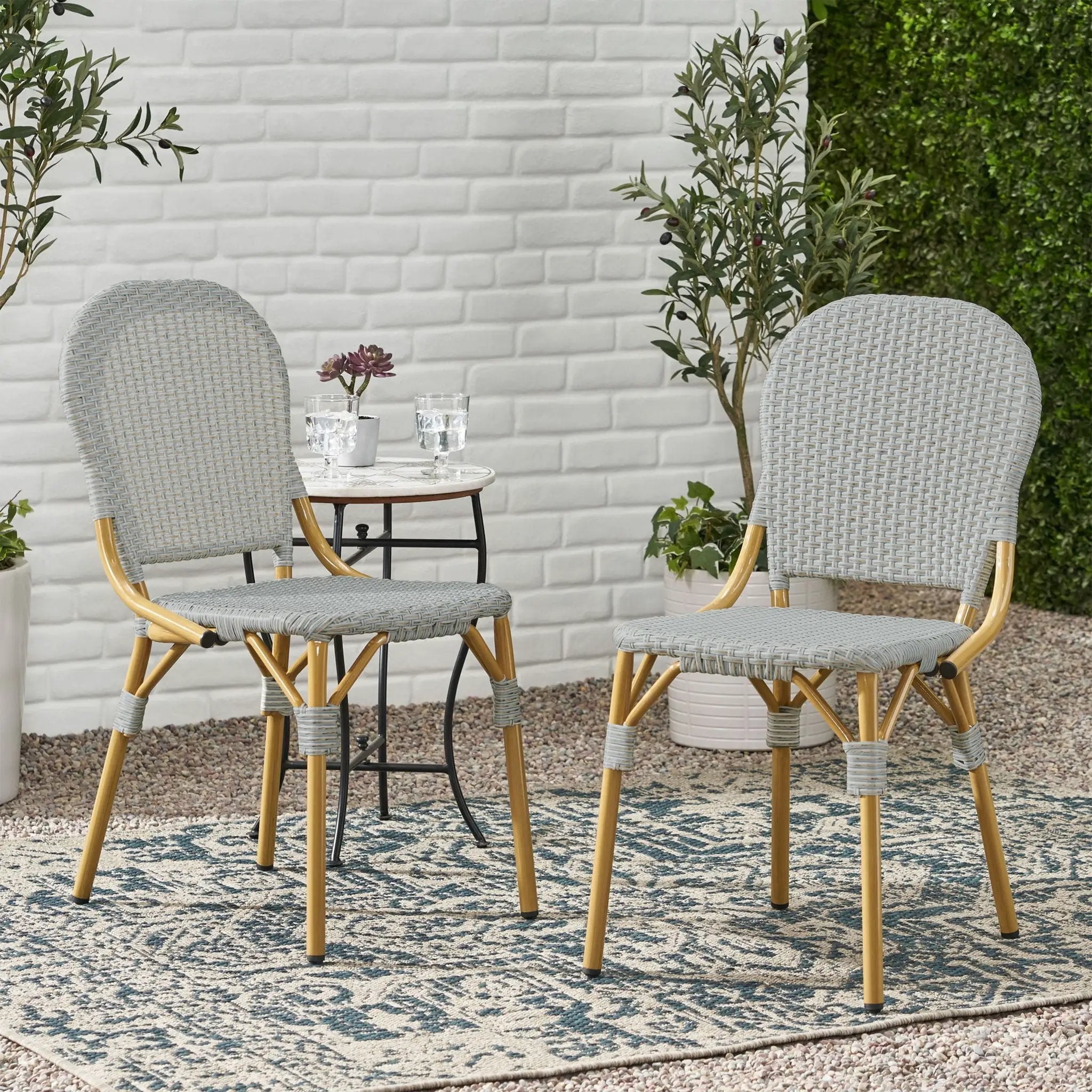 Outdoor Rattan and Aluminum Armless French Bistro Chairs (Set of 2) - Dark Gray by HouseOfZazla
