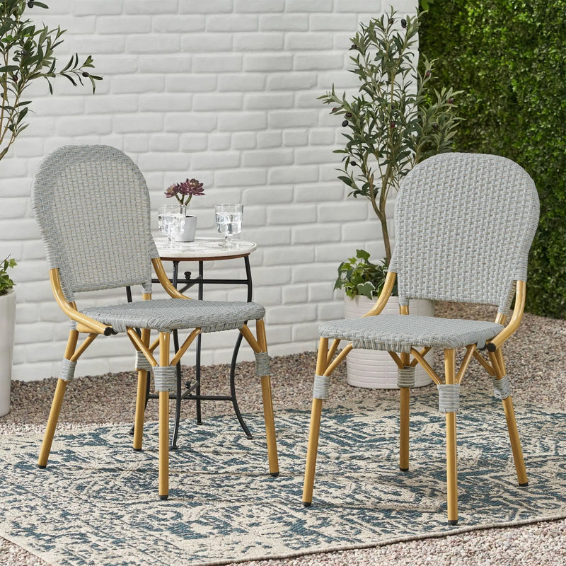 Outdoor Rattan and Aluminum Armless French Bistro Chairs (Set of 2) - Dark Gray by HouseOfZazla