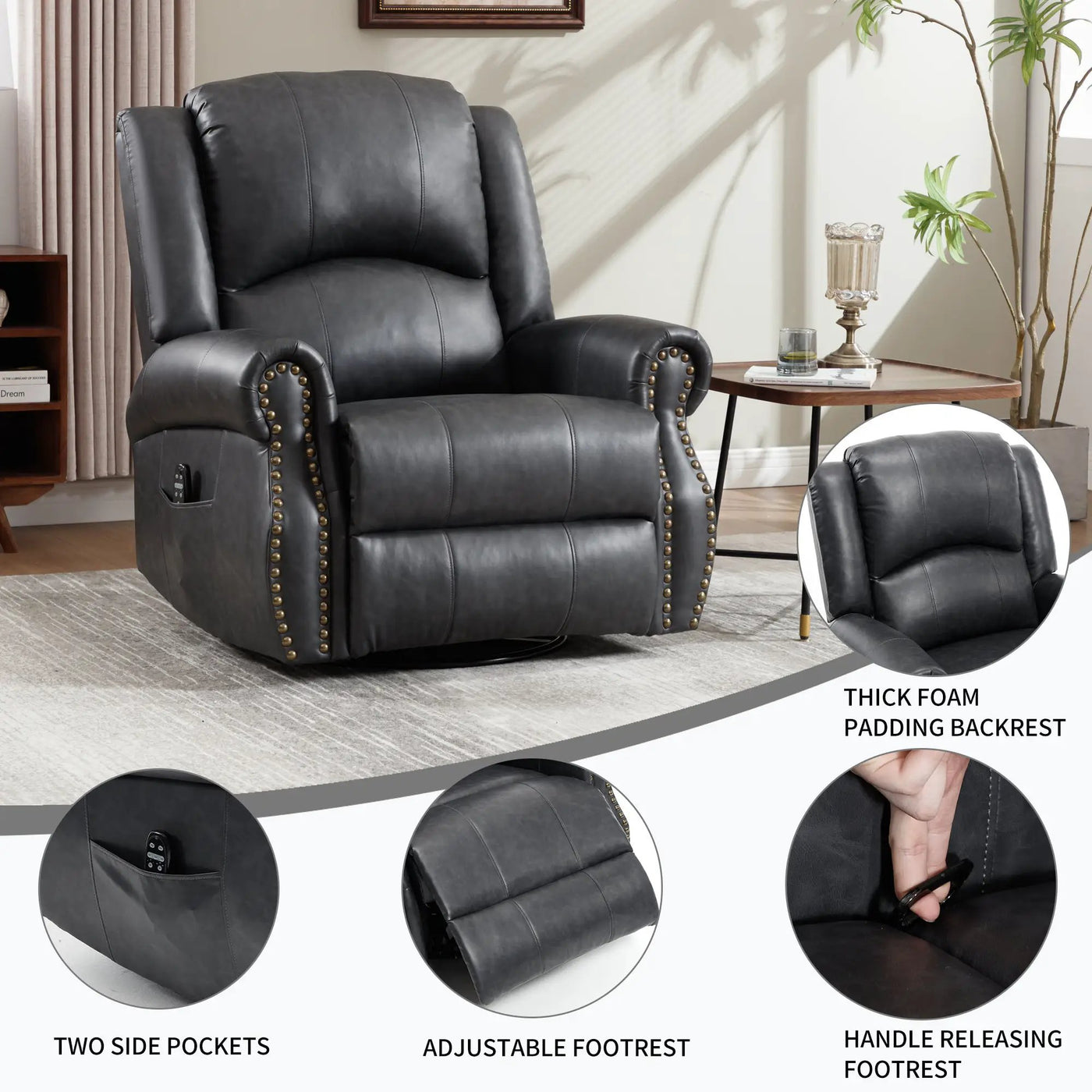 Heat Massage Manual Recliner Chair with Rocker and Swivel by HouseOfZazla