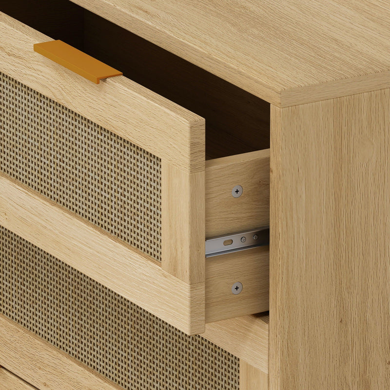 3 Drawer Storage Cabinet With Rattan Drawers For Bedroom, Living Room - Oak by HouseOfZazla